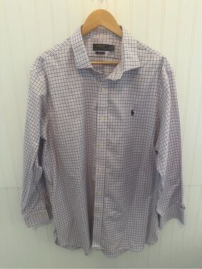 Ralph Lauren White Shirt with Navy and Lavender Windowpane Check